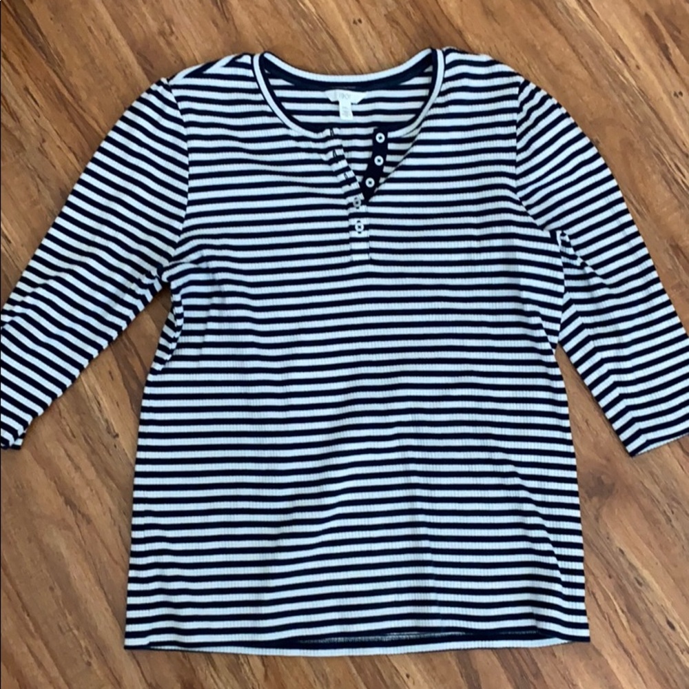 EUC 1901 Navy Striped Henley 3/4 Sleeve XXL